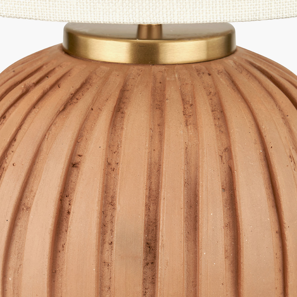 Modern Terracotta Table Lamp – Gold Detailing & Cream Linen Shade