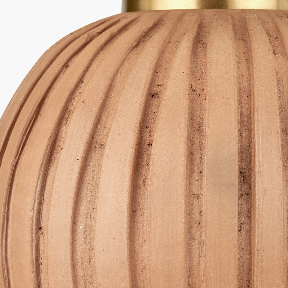 Modern Terracotta Table Lamp – Gold Detailing & Cream Linen Shade