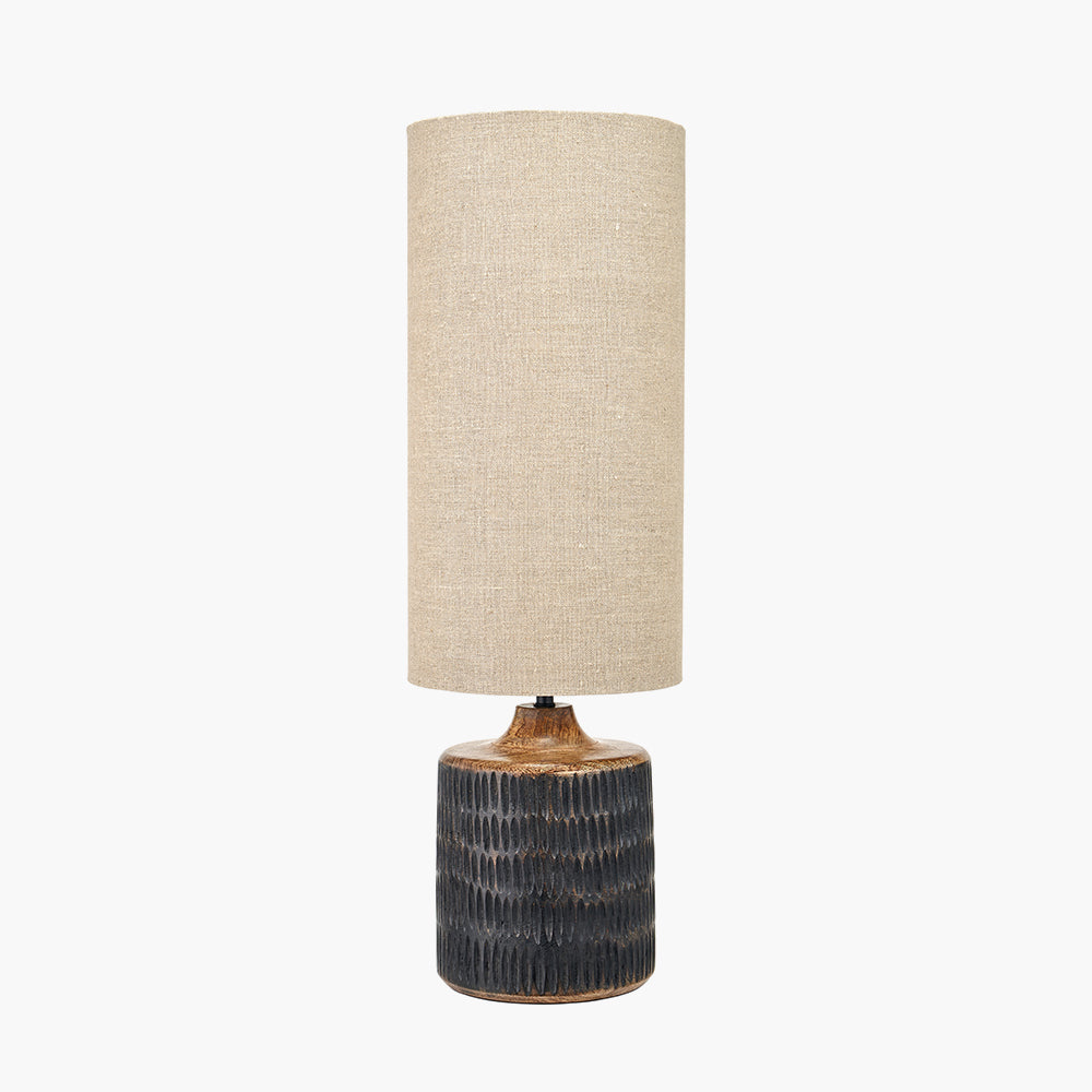 Rustic Antique Black Table Lamp – Tall Linen Shade & Mango Wood Base