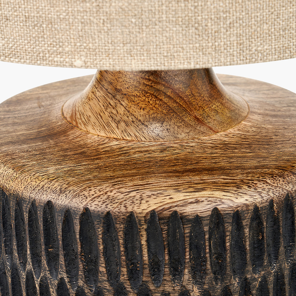 Rustic Antique Black Table Lamp – Tall Linen Shade & Mango Wood Base