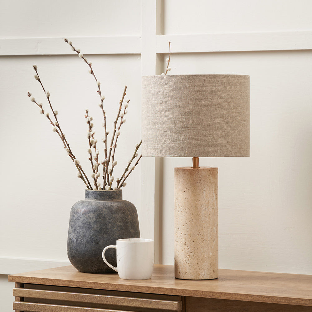 Modern Limestone Table Lamp – Textured Base & Natural Linen Shade
