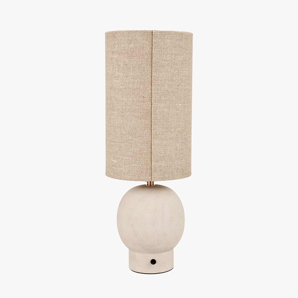 Modern Sandstone Table Lamp With Neutral Linen Shade - 48cm