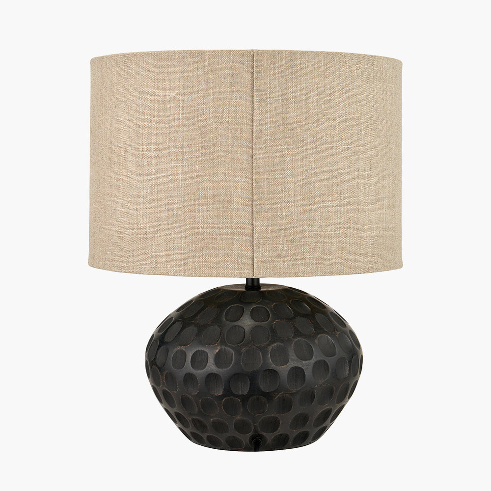 Elegant Antique Black Mango Wood Table Lamp with Natural Shade - 42cm