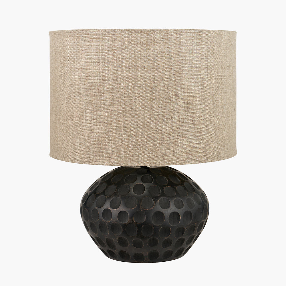Elegant Antique Black Mango Wood Table Lamp with Natural Shade - 42cm
