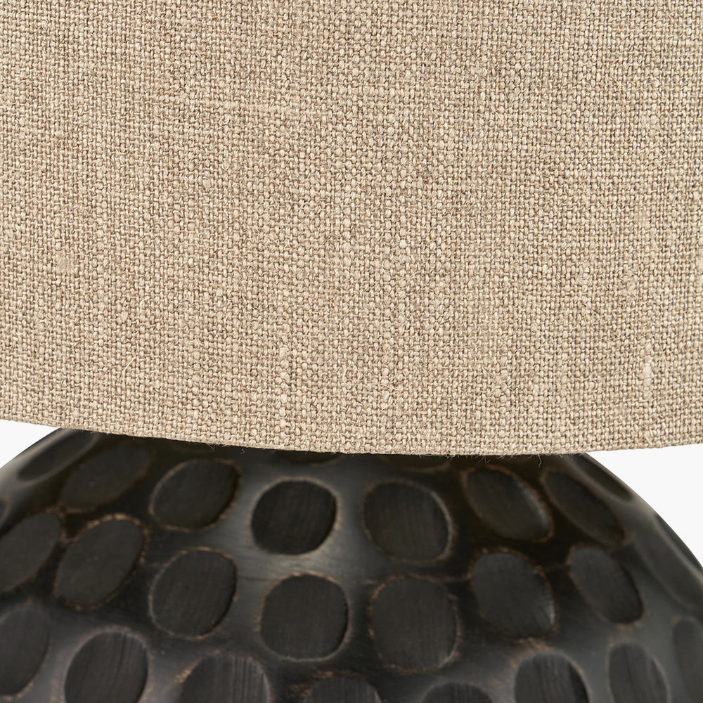Elegant Antique Black Mango Wood Table Lamp with Natural Shade - 42cm
