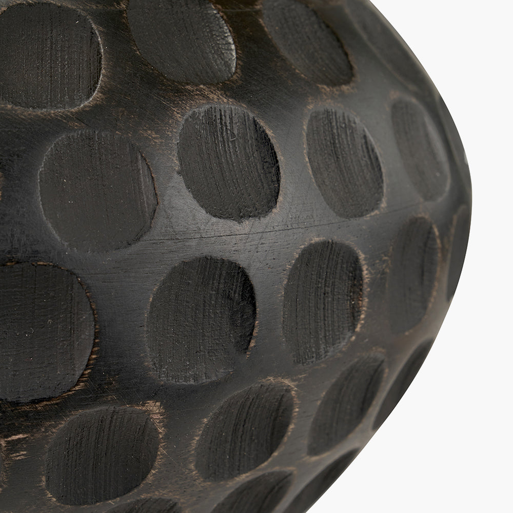Elegant Antique Black Mango Wood Table Lamp with Natural Shade - 42cm