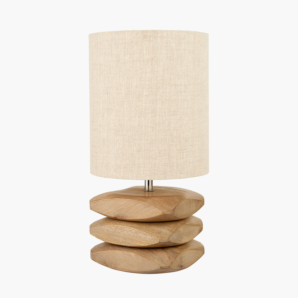 Rustic Natural Mango Wood Table Lamp With Cream Linen Shade -45cm