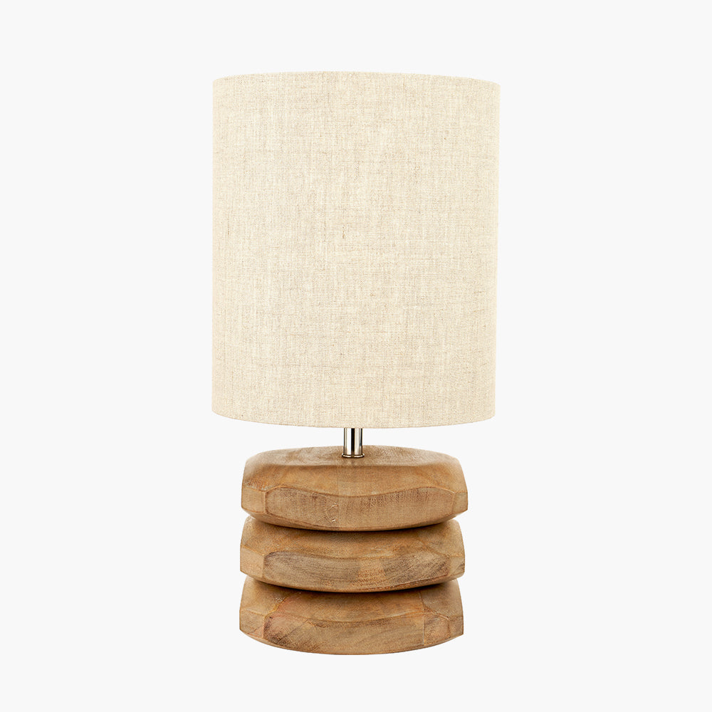 Rustic Natural Mango Wood Table Lamp With Cream Linen Shade -45cm