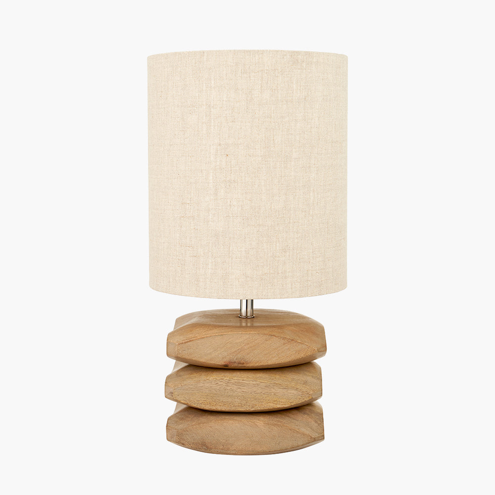 Rustic Natural Mango Wood Table Lamp With Cream Linen Shade -45cm
