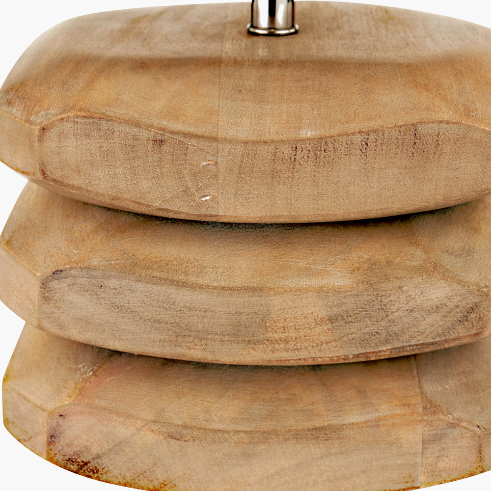 Rustic Natural Mango Wood Table Lamp With Cream Linen Shade -45cm