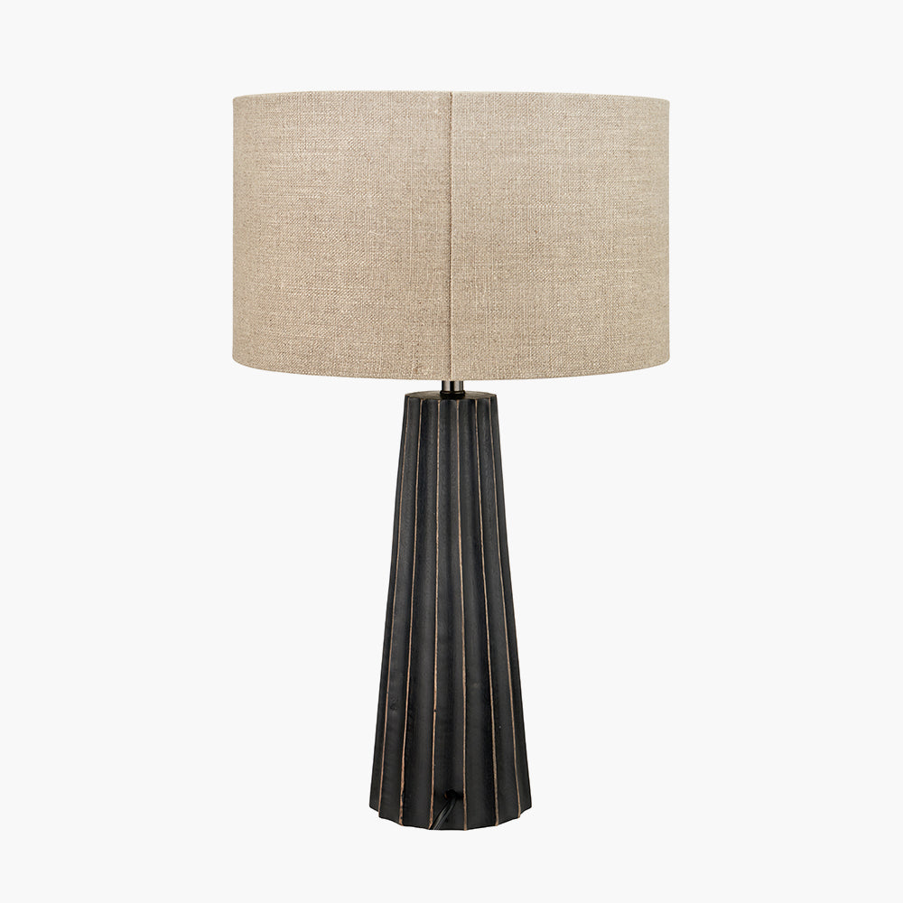 Rustic Black Wash Mango Wood Table Lamp With Natural Shade - 51cm