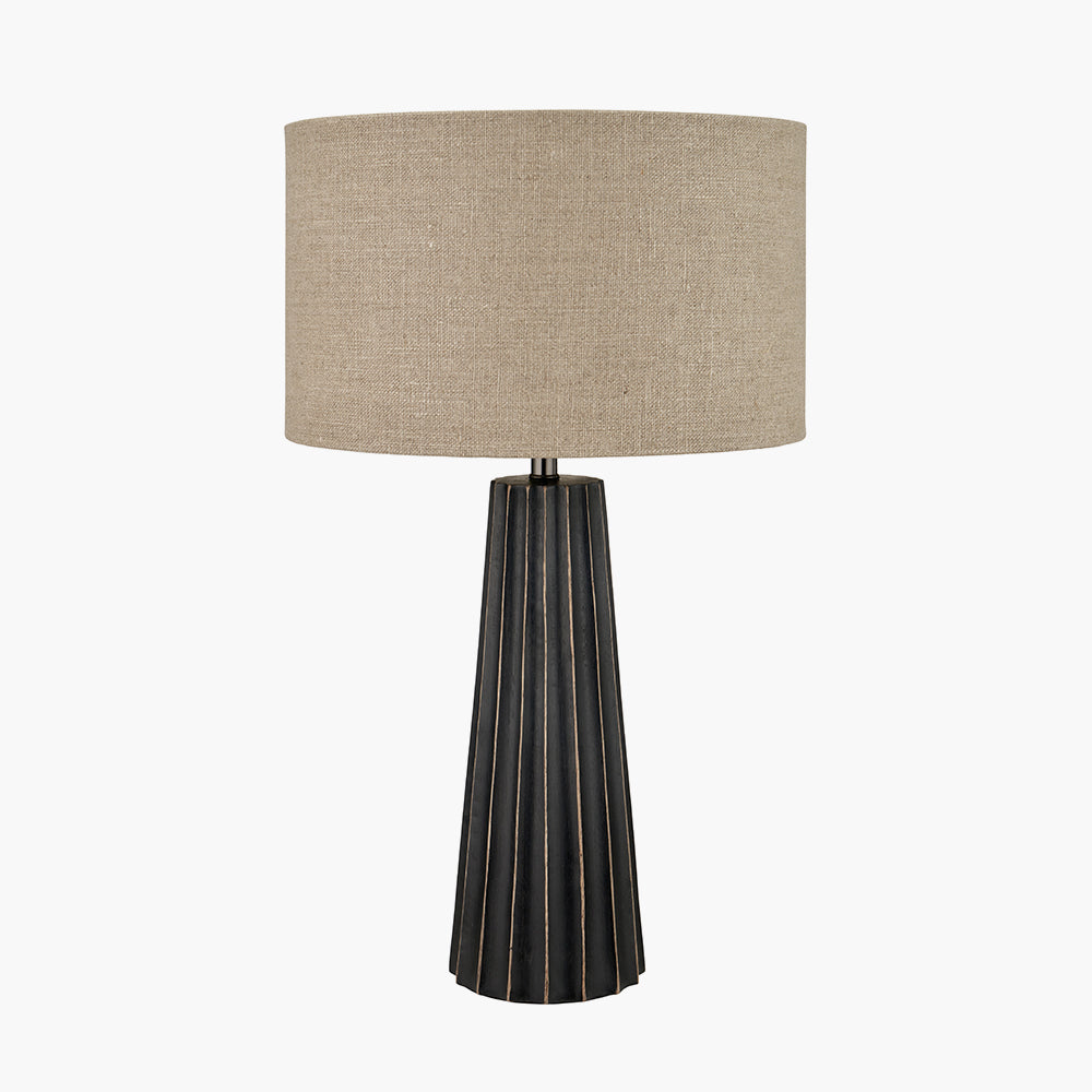 Rustic Mango Wood Table Lamp – Stacked Base & Cream Linen Shade -