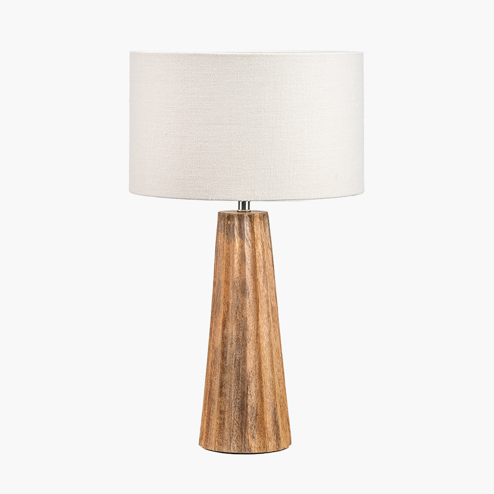 Modern Natural Mango Wood Table Lamp With White Cotton Shade -51cm