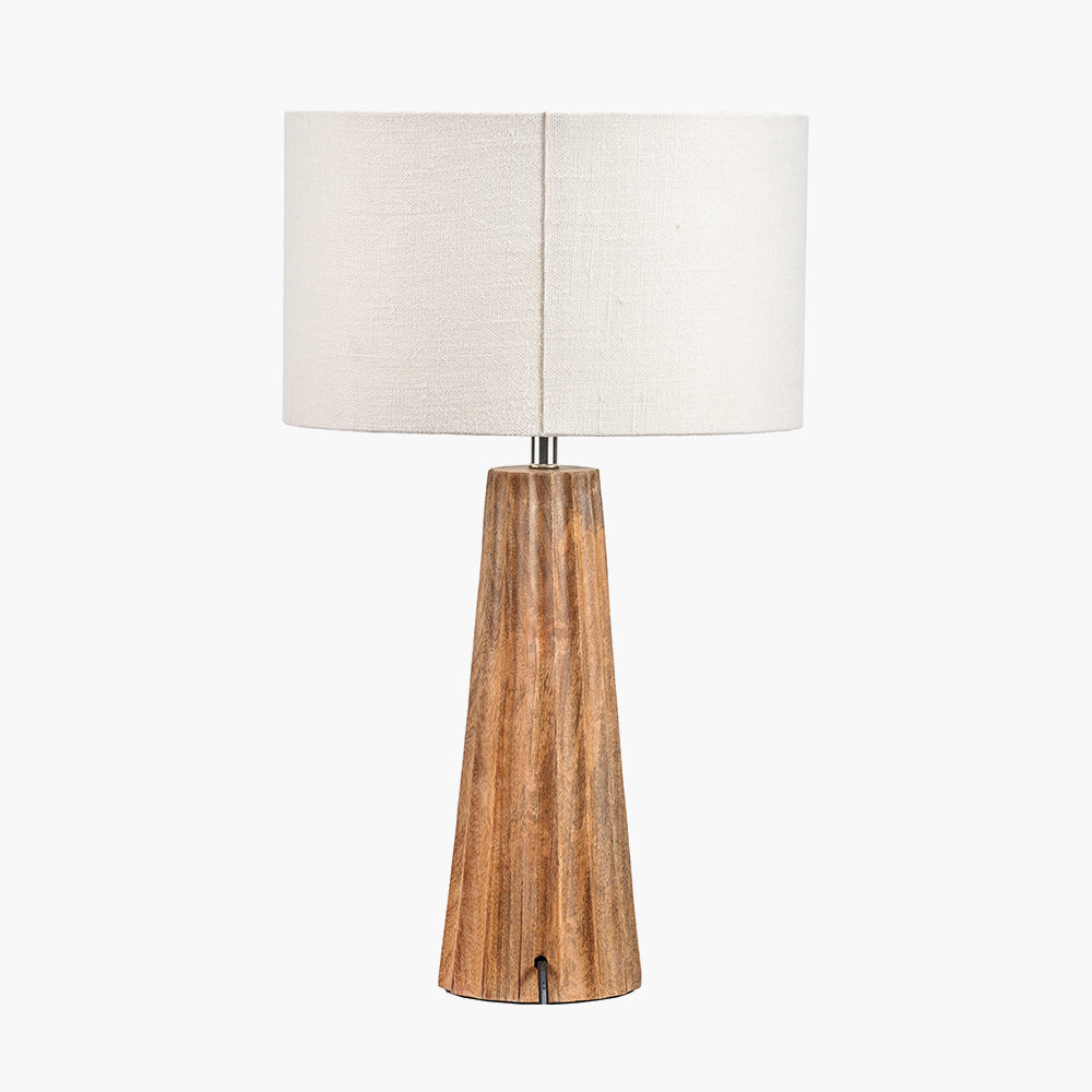 Modern Natural Mango Wood Table Lamp With White Cotton Shade -51cm