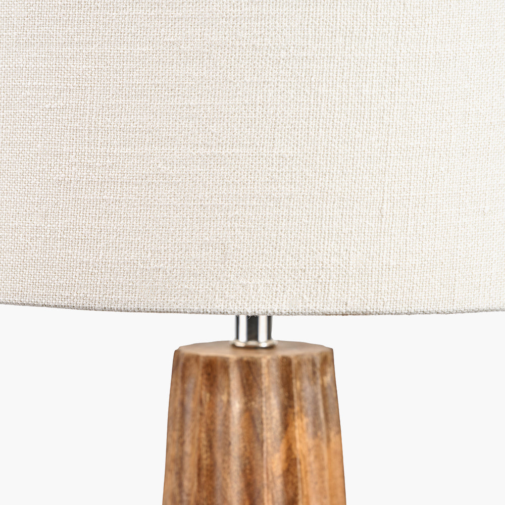 Modern Natural Mango Wood Table Lamp With White Cotton Shade -51cm