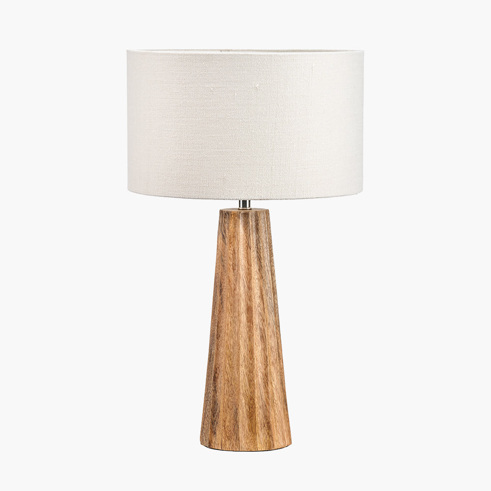 Modern Natural Mango Wood Table Lamp – Fluted Base & White Cotton Shade -