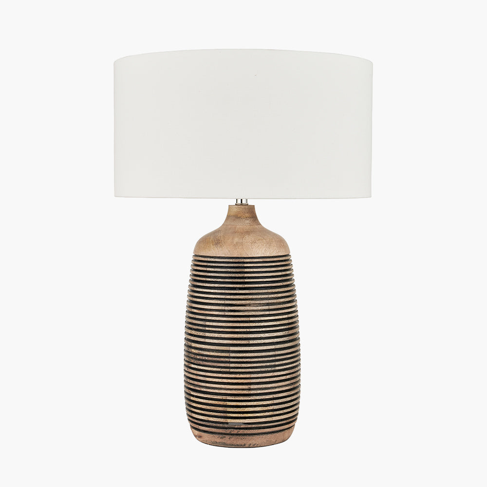 Rustic Mango Wood Table Lamp With White Linen Shade - 52cm