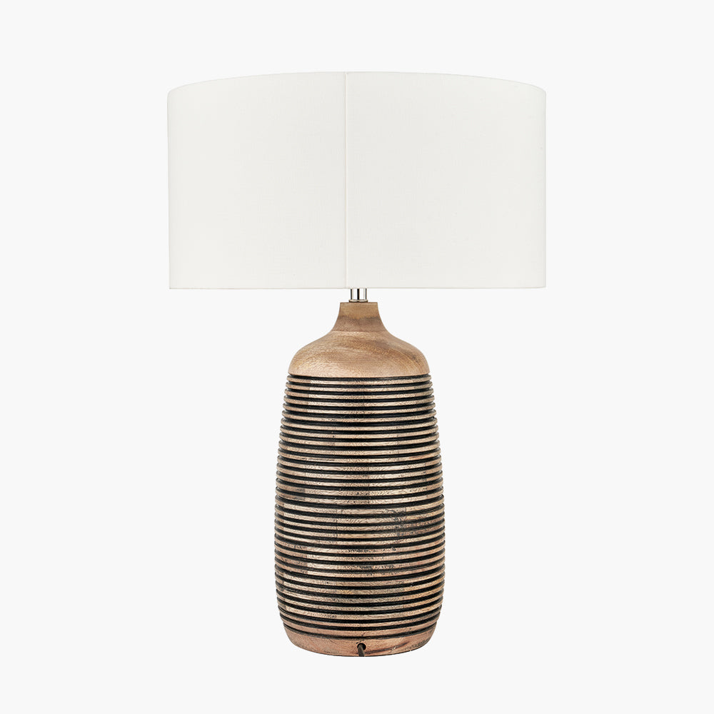 Rustic Mango Wood Table Lamp With White Linen Shade - 52cm