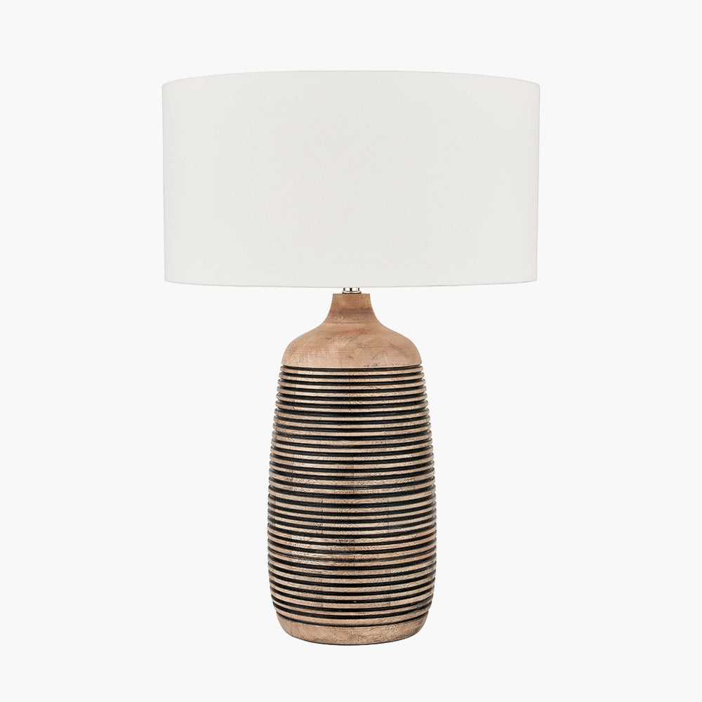 Rustic Mango Wood Table Lamp With White Linen Shade - 52cm