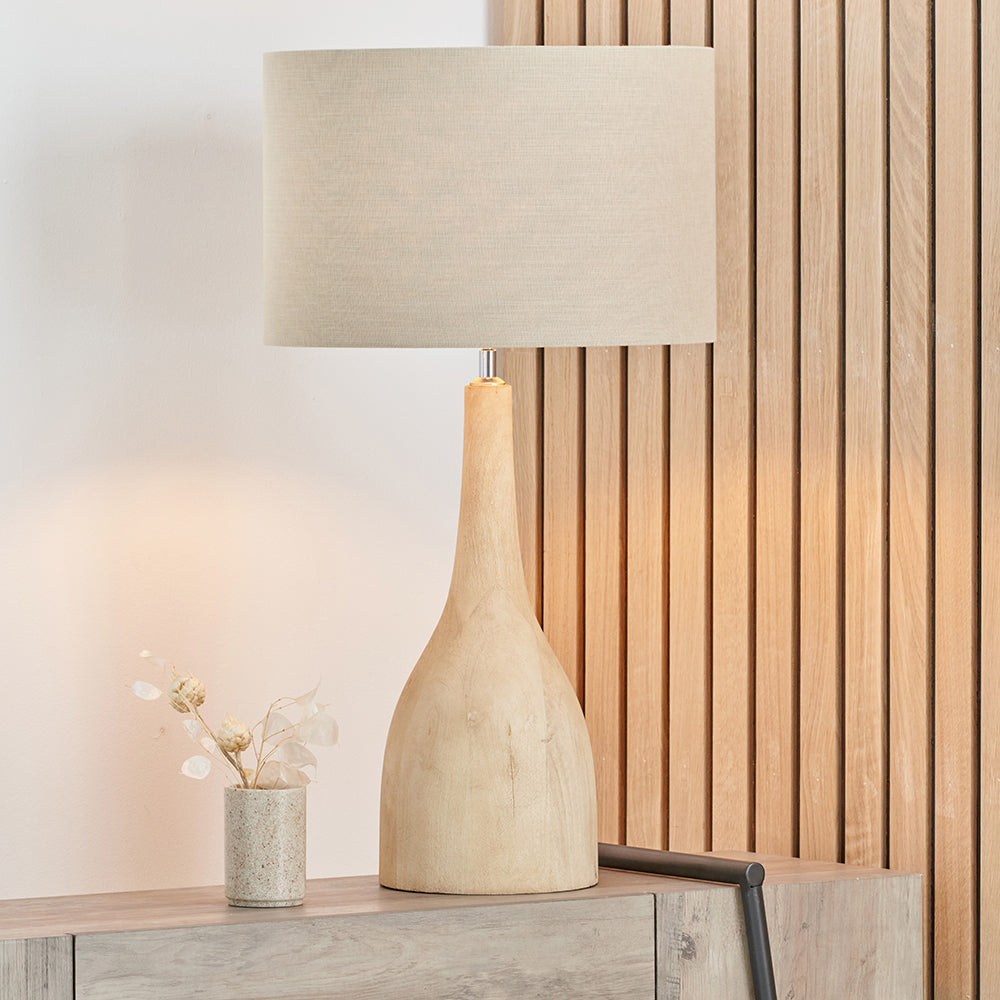 Elegant Natural Mango Wood Table Lamp – Sleek Sculptural Design -
