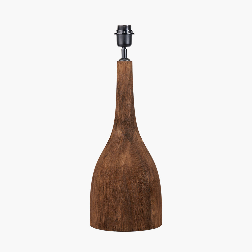 Rustic Chocolate Brown Mango Wood Table Lamp – Sculptural Base & White Linen Shade -
