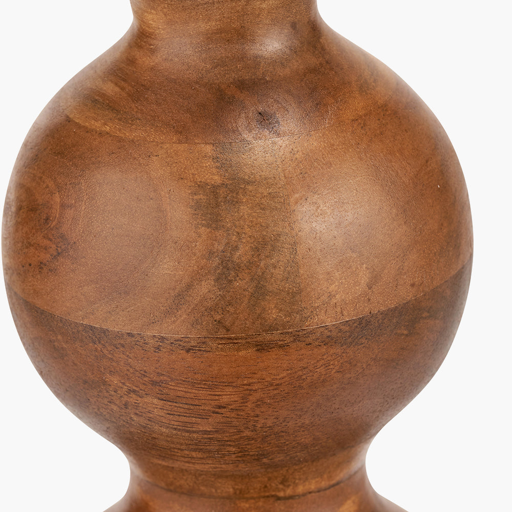 Contemporary Mango Wood Table Lamp – Sculpted Base & Brown Oiled Finish