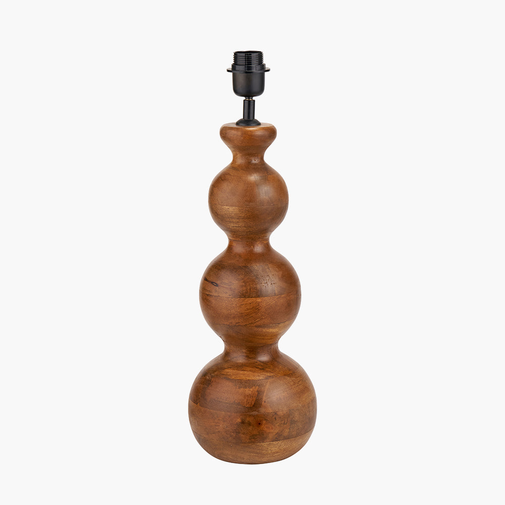 Contemporary Mango Wood Table Lamp – Sculpted Base & Brown Oiled Finish -