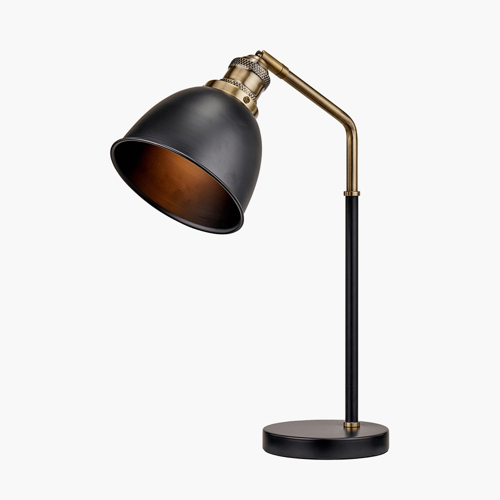 Modern Black Desk Lamp – Adjustable Metal Base & Gold Interior Shade