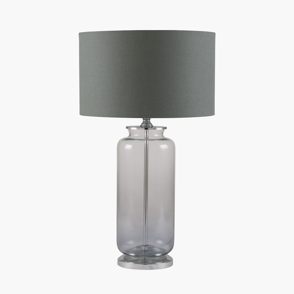 Modern Grey Glass Table Lamp – Chrome Base & Cylindrical Design