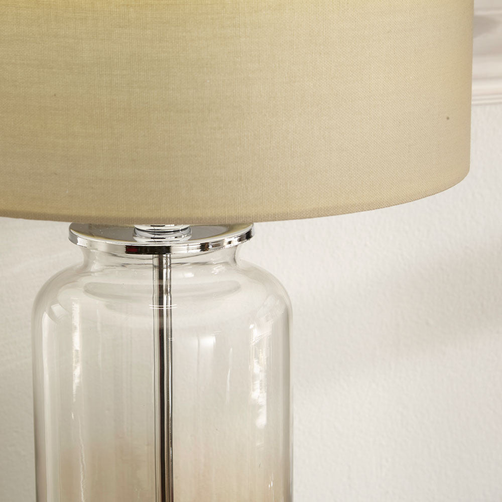 Modern Tinted Glass Table Lamp – Neutral Cylinder Shade