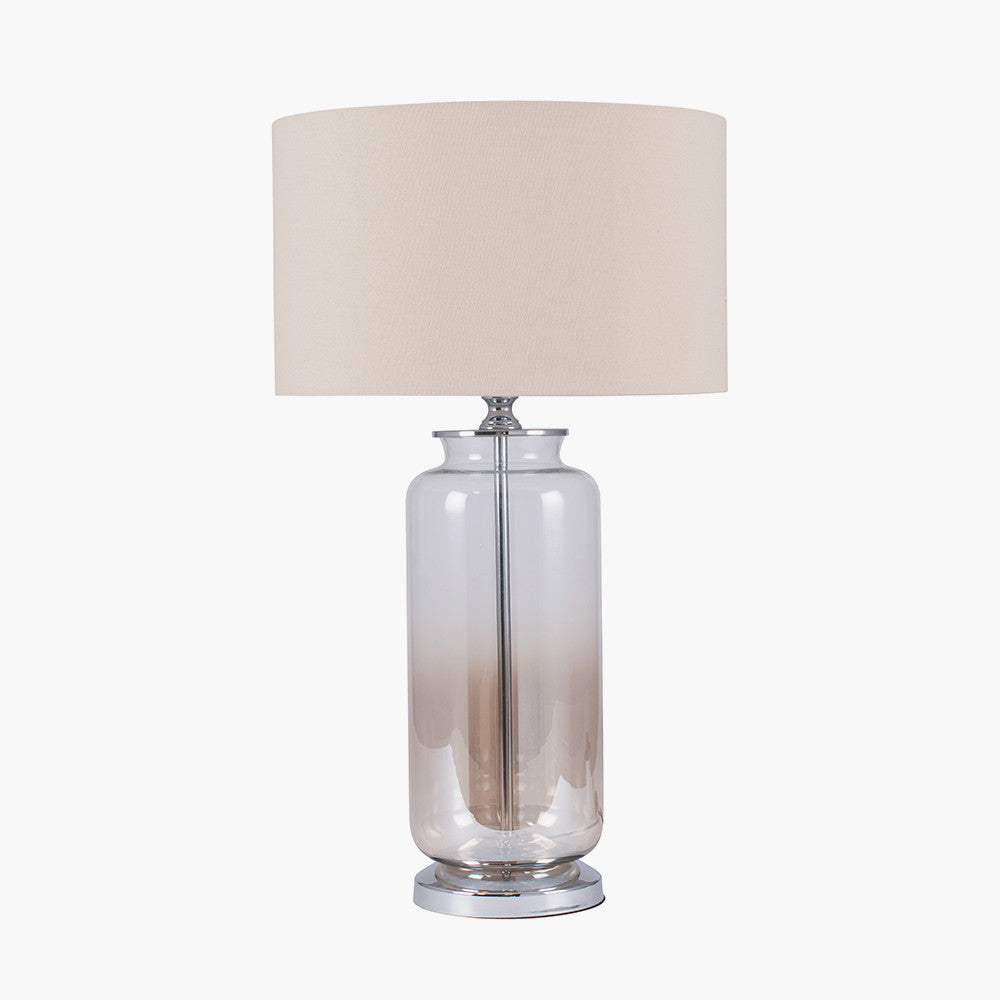 Modern Tinted Glass Table Lamp – Neutral Cylinder Shade