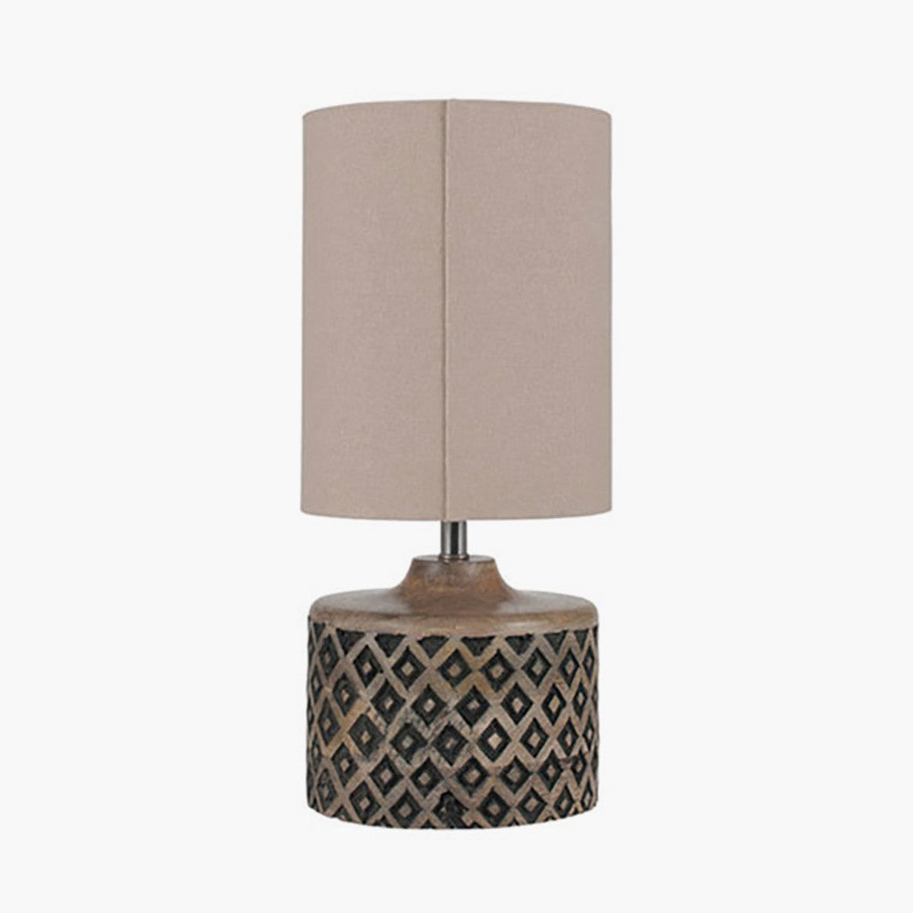 Rustic Natural & Black Wooden Table Lamp – Compact Geometric Design