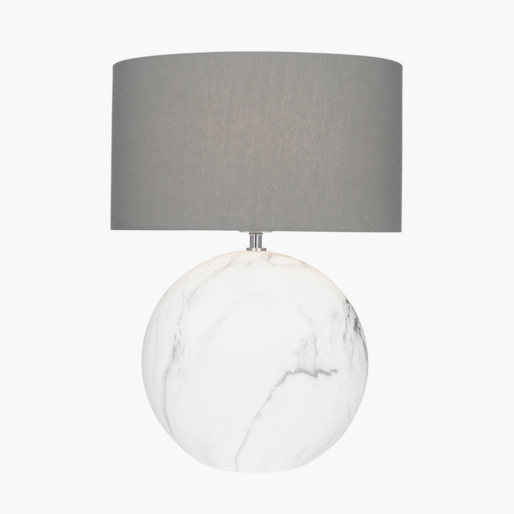Modern White Marble Ceramic Table Lamp – Grey Drum Shade