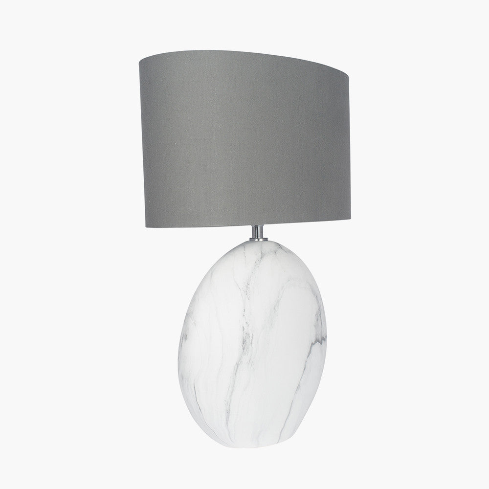 Modern White Marble Ceramic Table Lamp – Grey Drum Shade