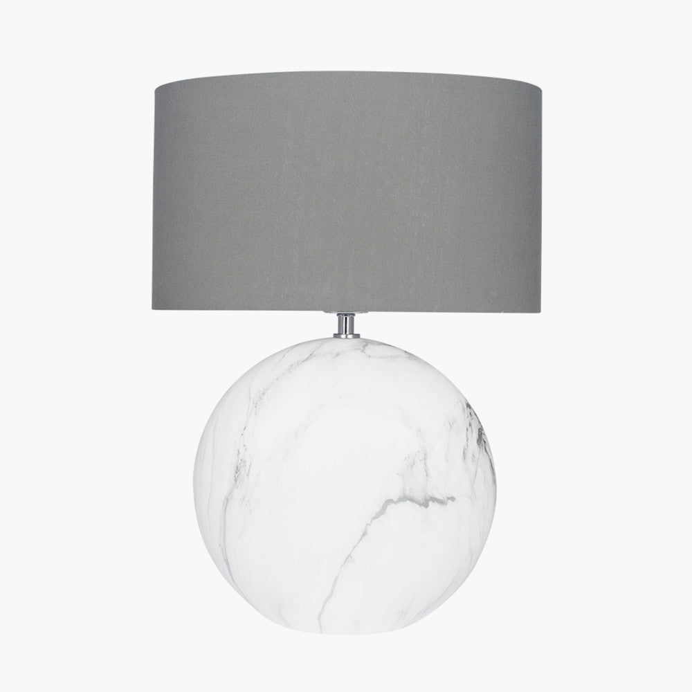 Modern Grey Ceramic Table Lamp – Marble Effect Base & Drum Shade