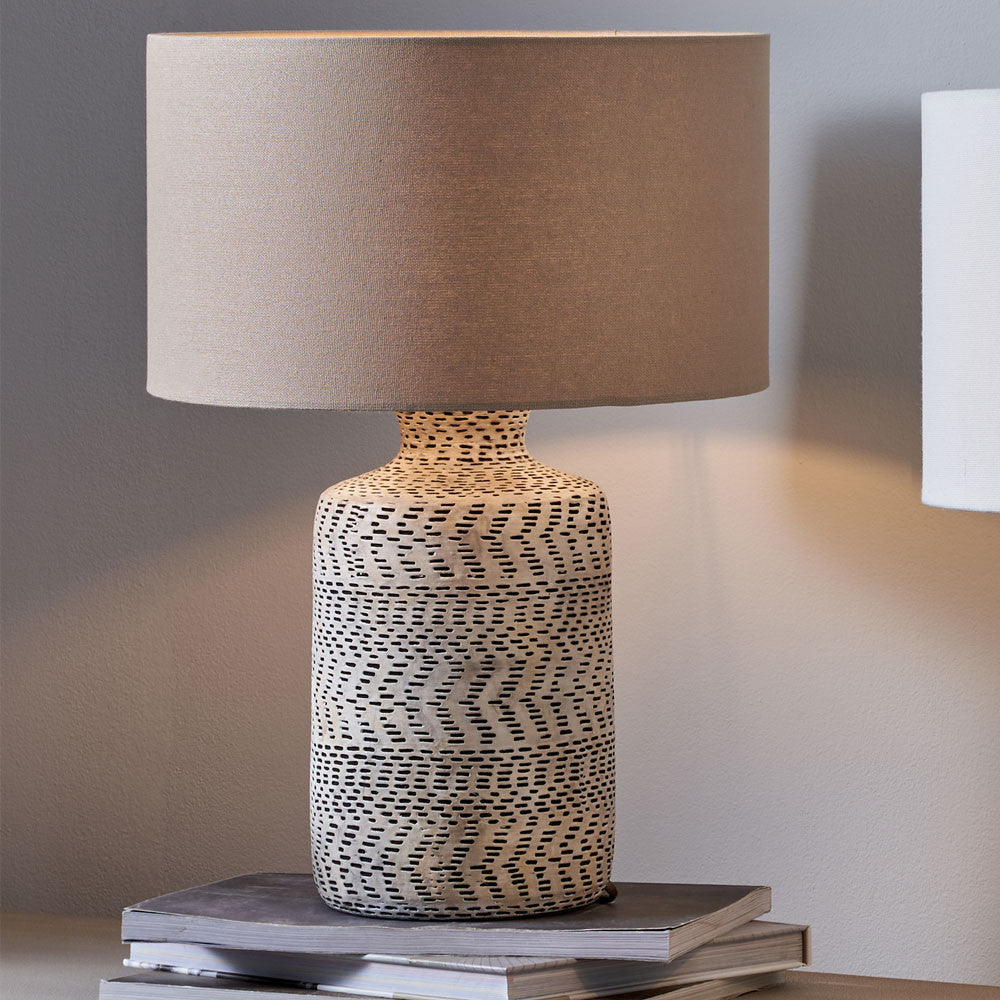 Textured Stoneware Table Lamp – Natural & Black with 60W Bulb -
