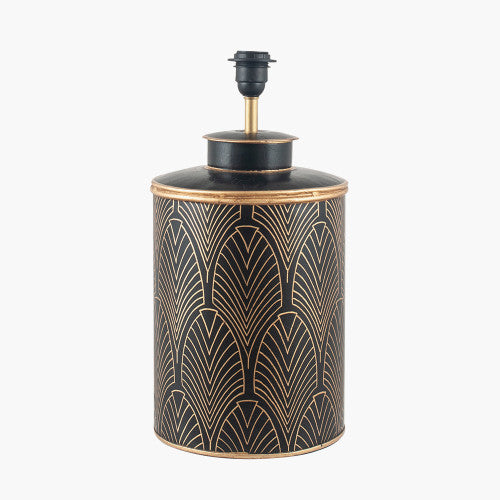 Elegant Art Deco Metal Lamp Base – Black & Gold Finish with Geometric Design