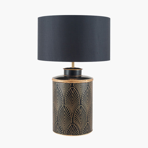 Elegant Art Deco Metal Lamp Base – Black & Gold Finish with Geometric Design