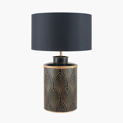 Elegant Art Deco Metal Lamp Base – Black & Gold Finish with Geometric Design