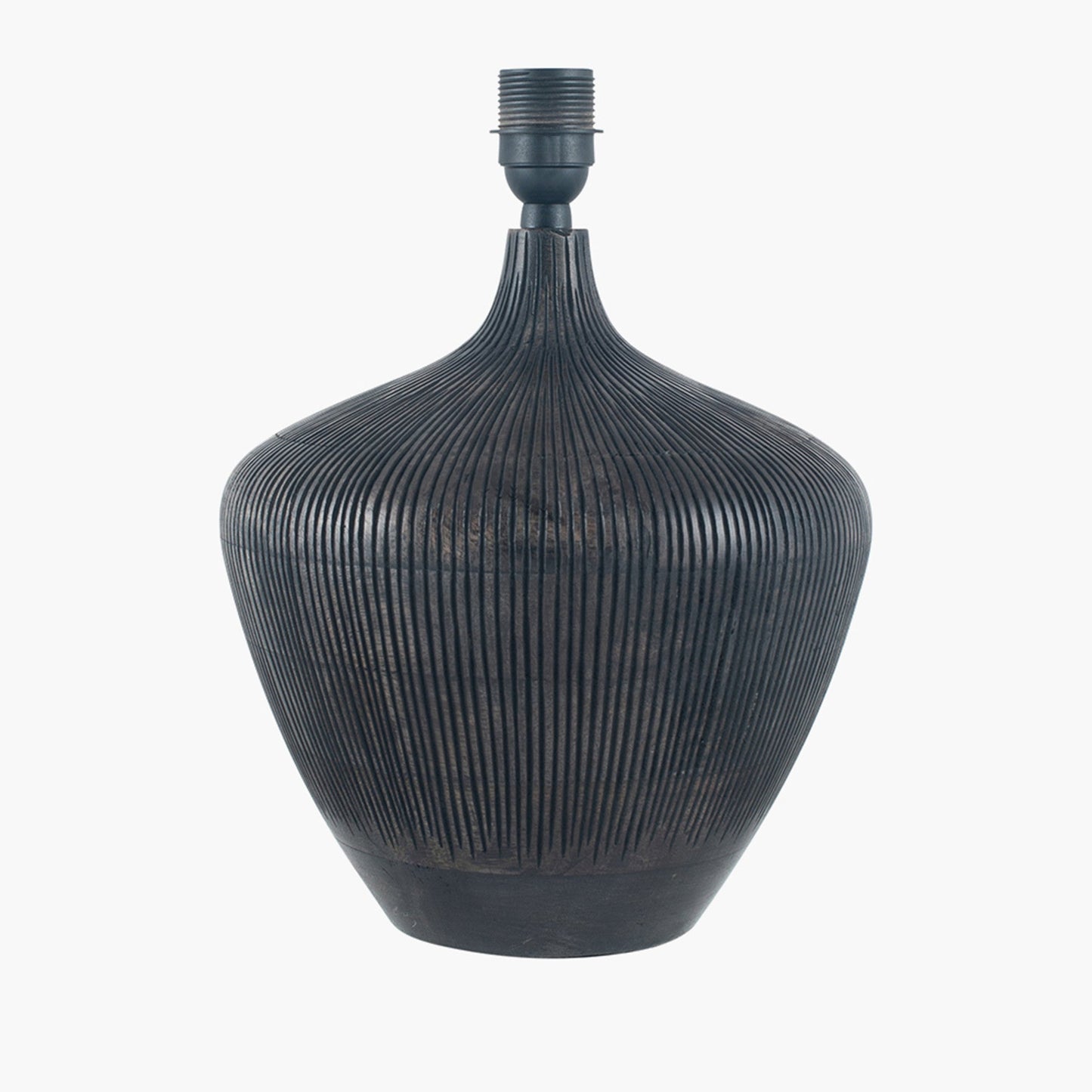 Elegant Antique Black Wooden Table Lamp Base – Distinctive Grooved Design