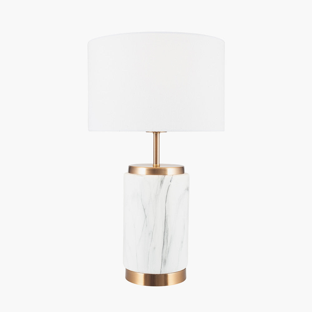 Elegant Ceramic Table Lamp – White Marble Effect & Gold Detailing