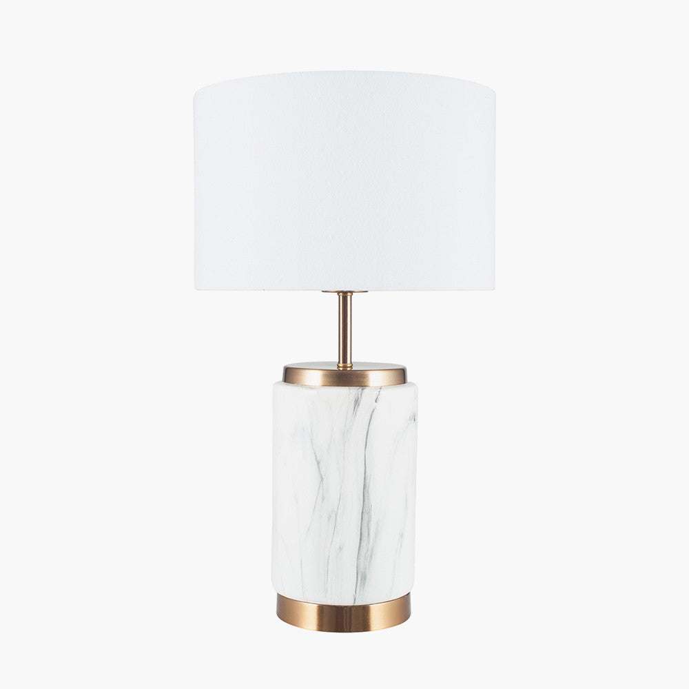 Elegant Ceramic Table Lamp – White Marble Effect & Gold Detailing
