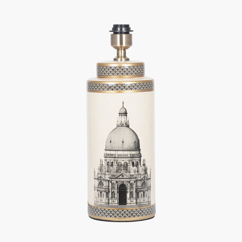 Classic Cream & Black Ceramic Lamp Base with Architectural Design - Tall