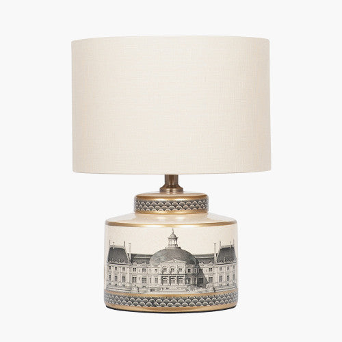 Classic Cream & Black Ceramic Lamp Base with Architectural Design - Small