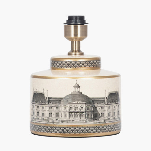 Classic Cream & Black Ceramic Lamp Base with Architectural Design - Small