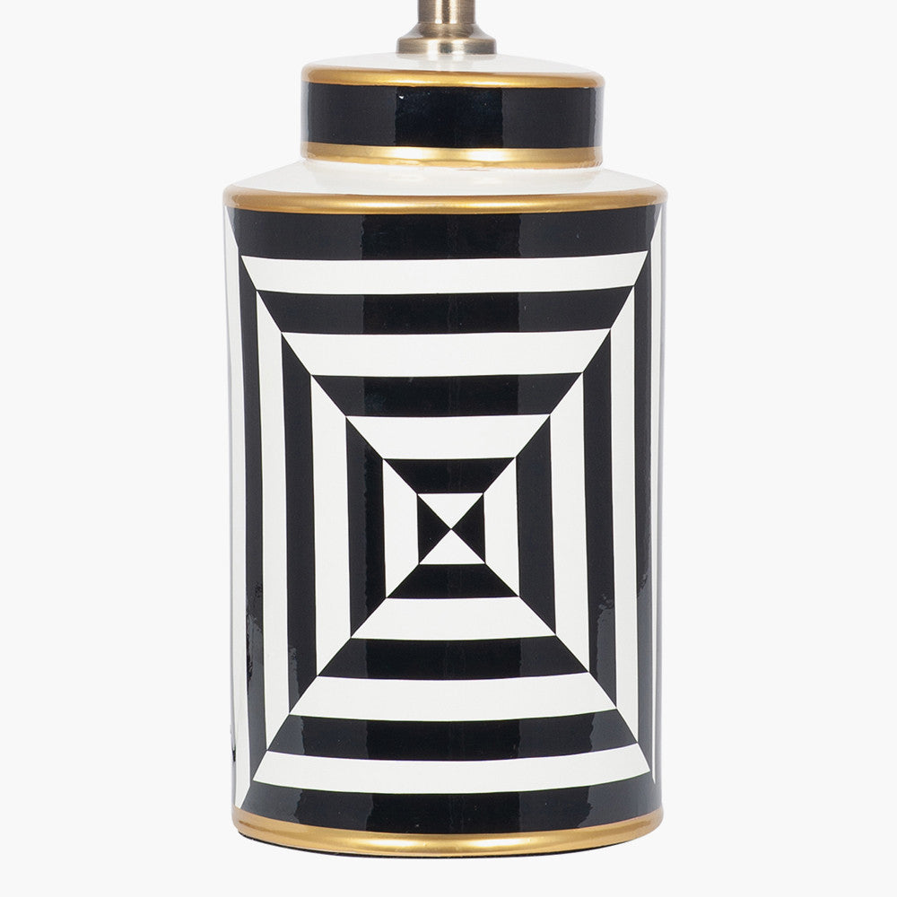 Bold Ceramic Table Lamp Base – Black & White Geometric Design
