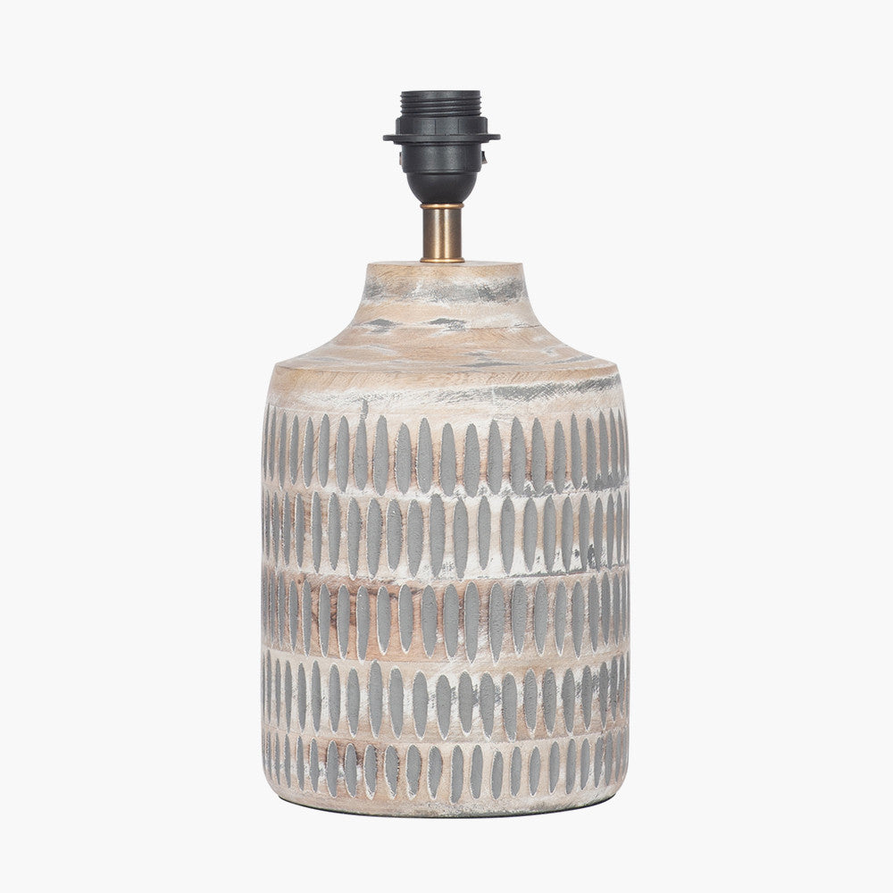 Rustic Grey Wood Table Lamp Base – Textured Finish & Compact Design