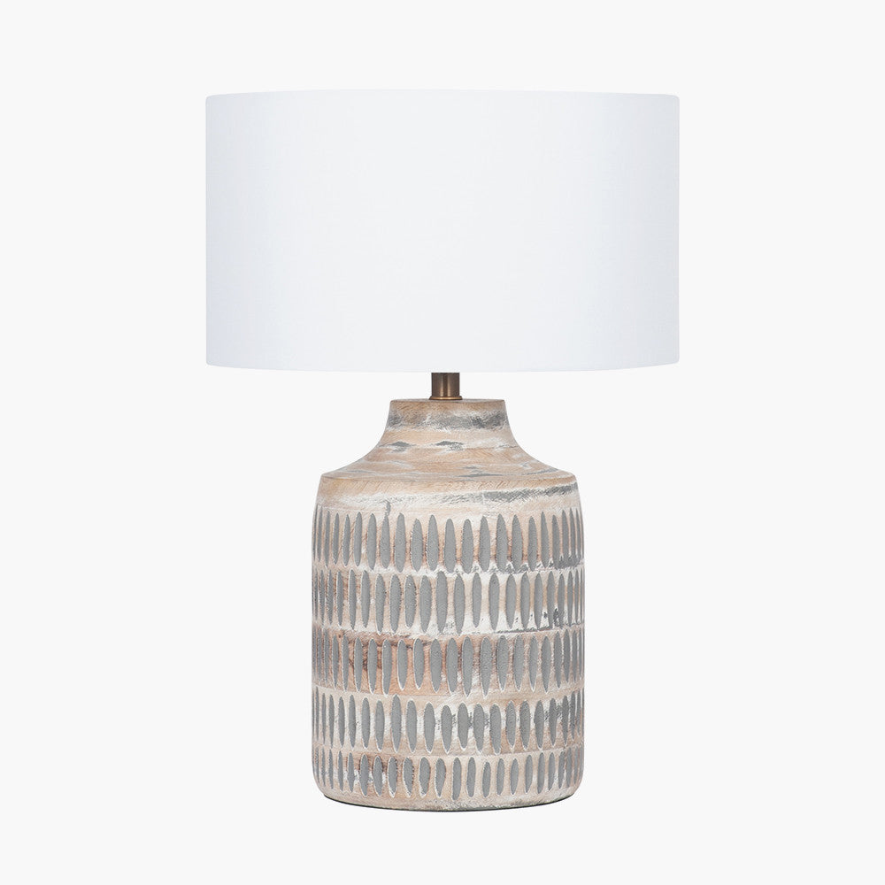 Rustic Grey Wood Table Lamp Base – Textured Finish & Compact Design