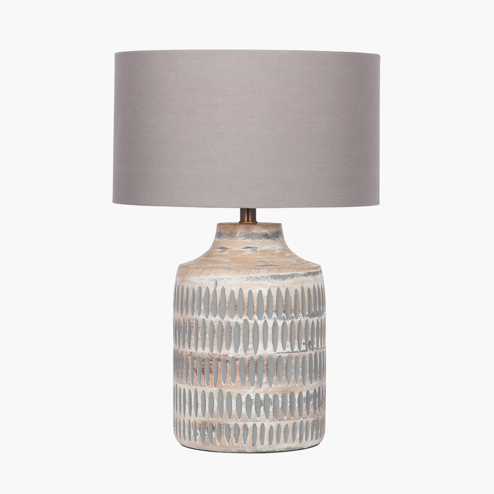 Rustic Grey Wood Table Lamp Base – Textured Finish & Compact Design