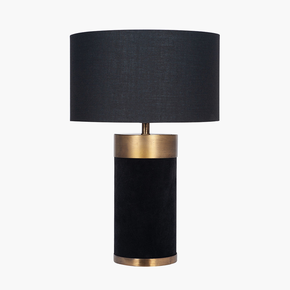 Elegant Velvet & Gold Cylinder Table Lamp Base – Metal Detailing & Modern Charm